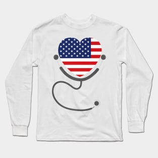 USA Flag Registered Nurse USA Flag T-Shirt 4th July Nursing Long Sleeve T-Shirt